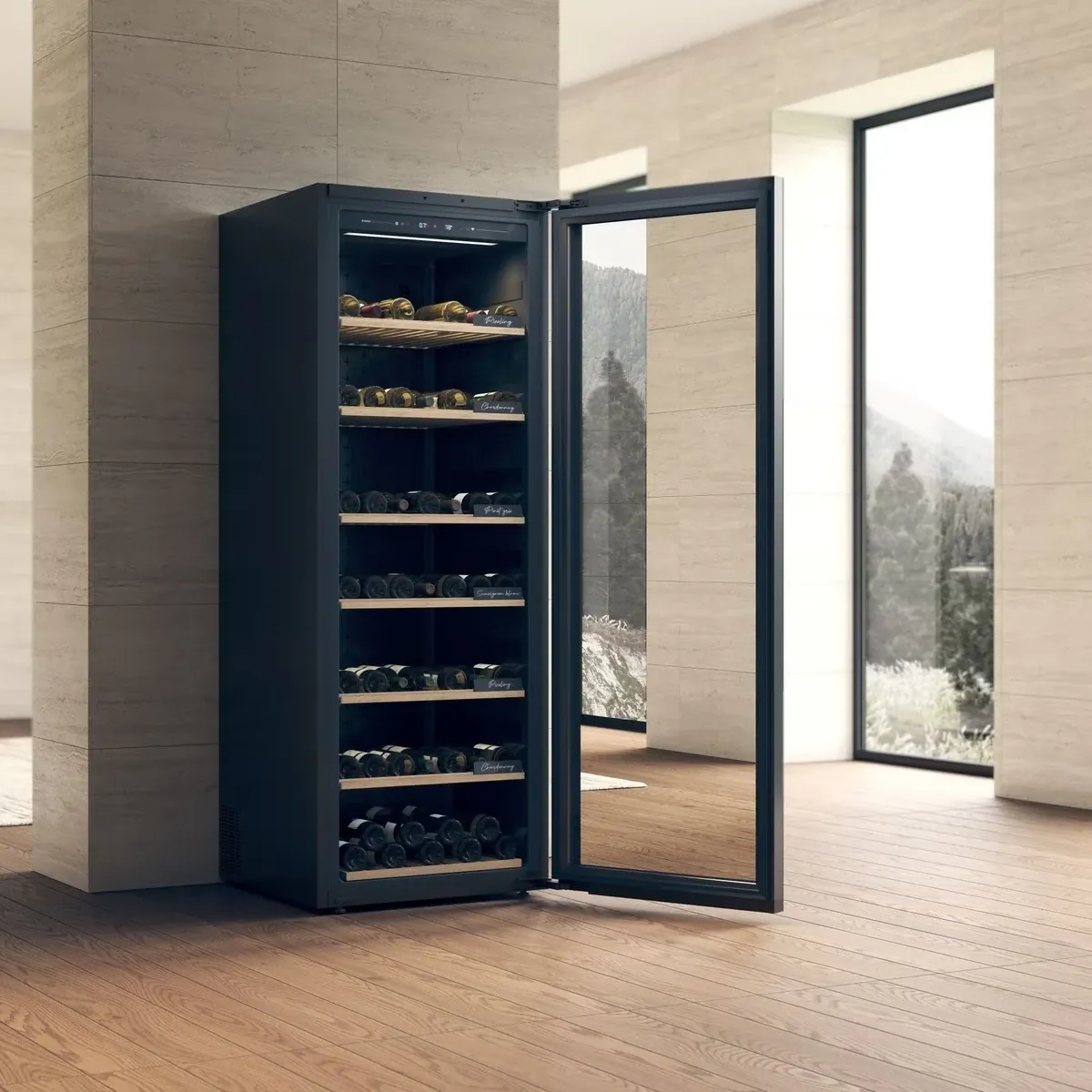 Custom Single-Zone Stainless Steel Wine Display Cabinet with Insulated Glass Door detail