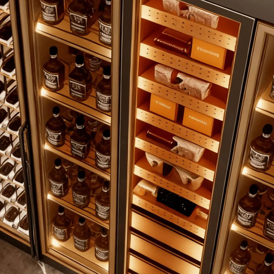Gold-Trimmed 1000L Stainless Steel Dual-Zone Wine Cabinet detail