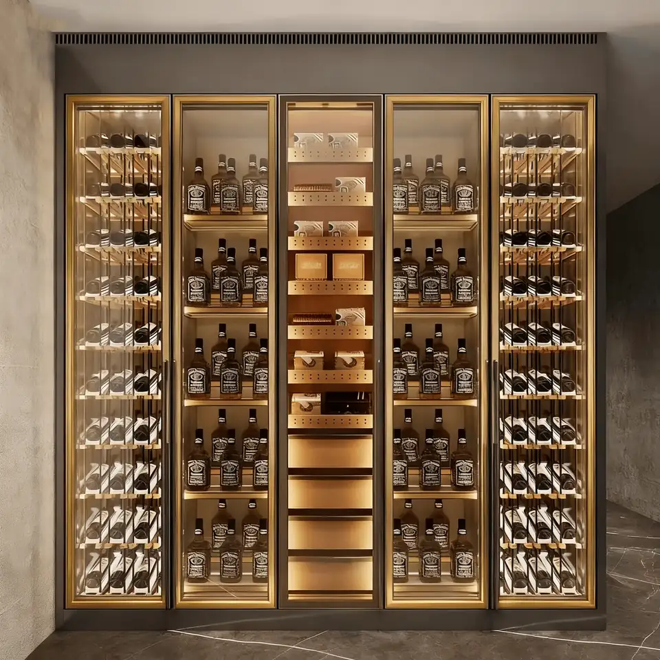 Gold-Trimmed 1000L Stainless Steel Dual-Zone Wine Cabinet, Compressor Refrigerator 3