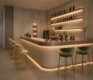 L-Shape Foldable Bar Counter for Wine Bar, Water Resistant Steel