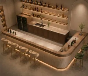 L-Shape Foldable Bar Counter for Wine Bar, Water Resistant Steel 2