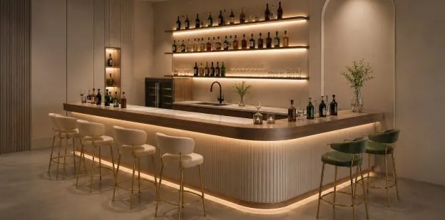 L-Shape Foldable Bar Counter for Wine Bar, Water Resistant Steel 3