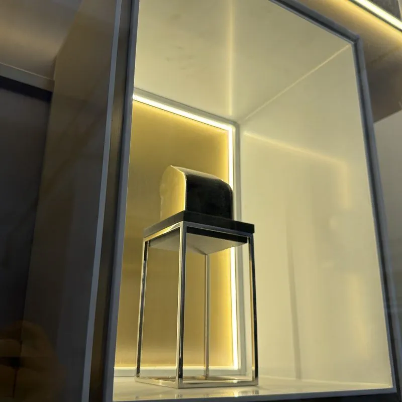 Luxury Italian Glass Display Cabinet, Solid Beech Wood Stainless Steel 2