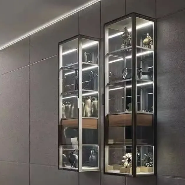 ROYAL METAL Wall Mounted Glass Display Cabinet, Modern LED Light