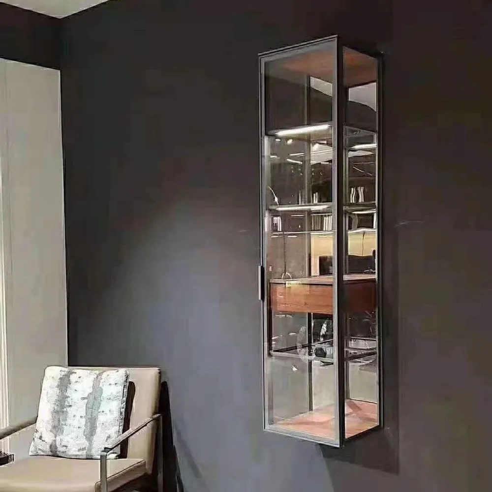 ROYAL METAL Wall Mounted Glass Display Cabinet, Modern LED Light