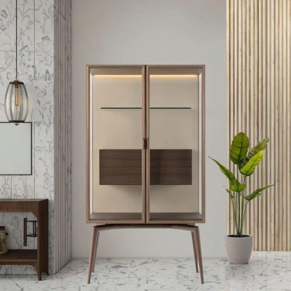 ROYAL METAL Italian Glass Display Cabinet, Transparent Glass Door