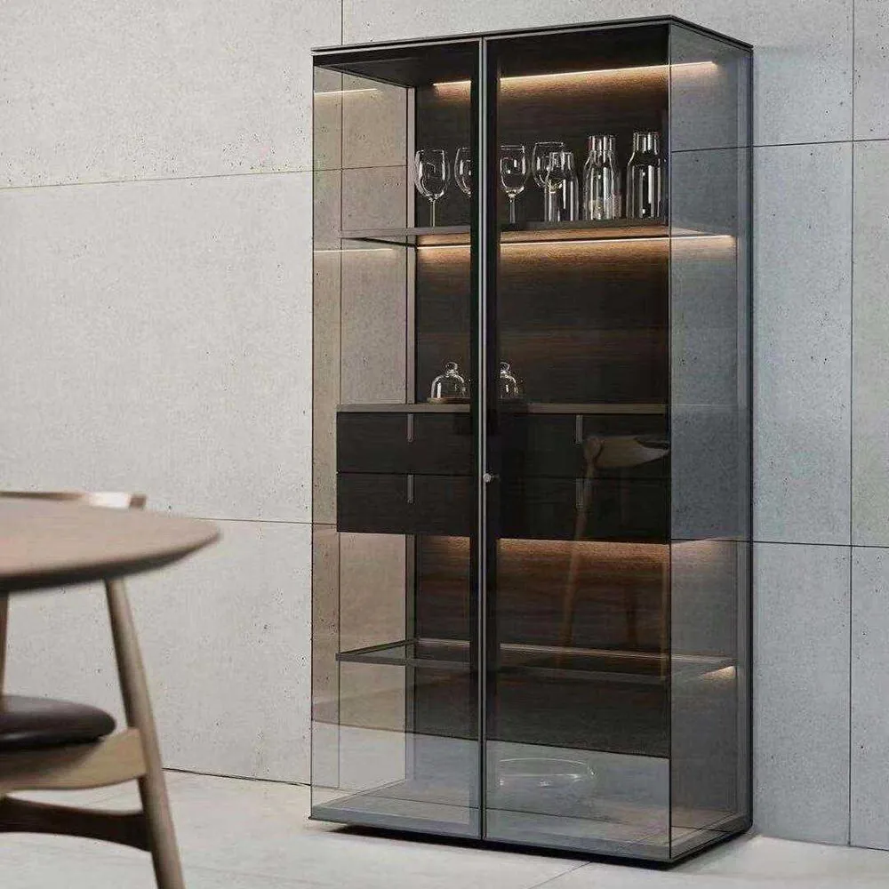 Aluminum Glass Display Case LED Light, Airplane Wing Cabinet Drawers