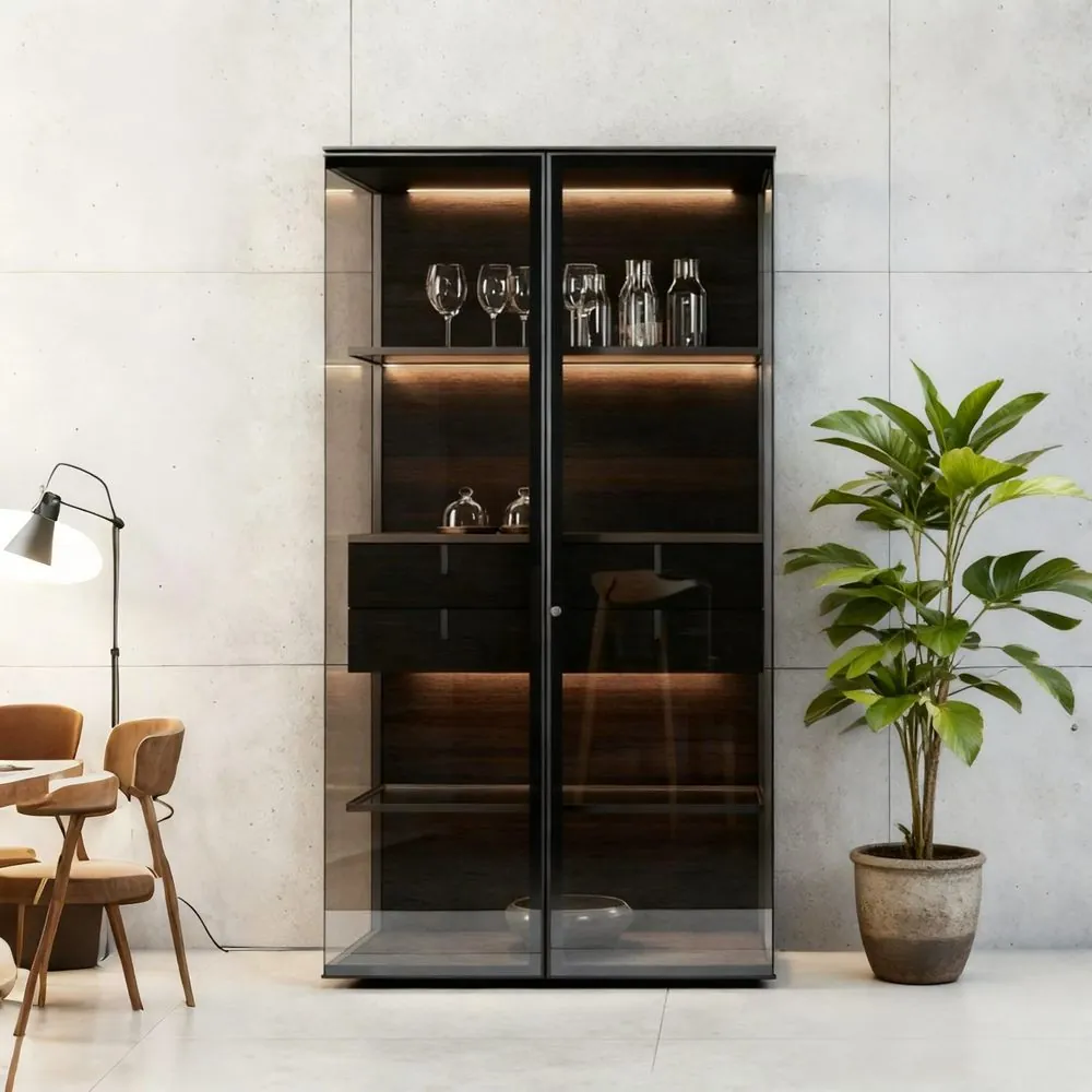 Aluminum Glass Display Case LED Light, Airplane Wing Cabinet Drawers