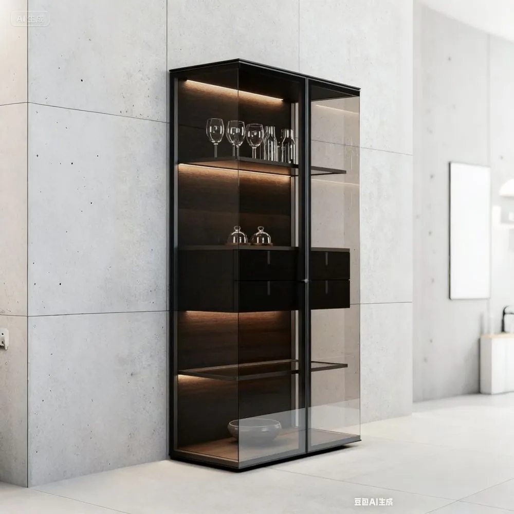 Aluminum Glass Display Case LED Light, Airplane Wing Cabinet Drawers 2