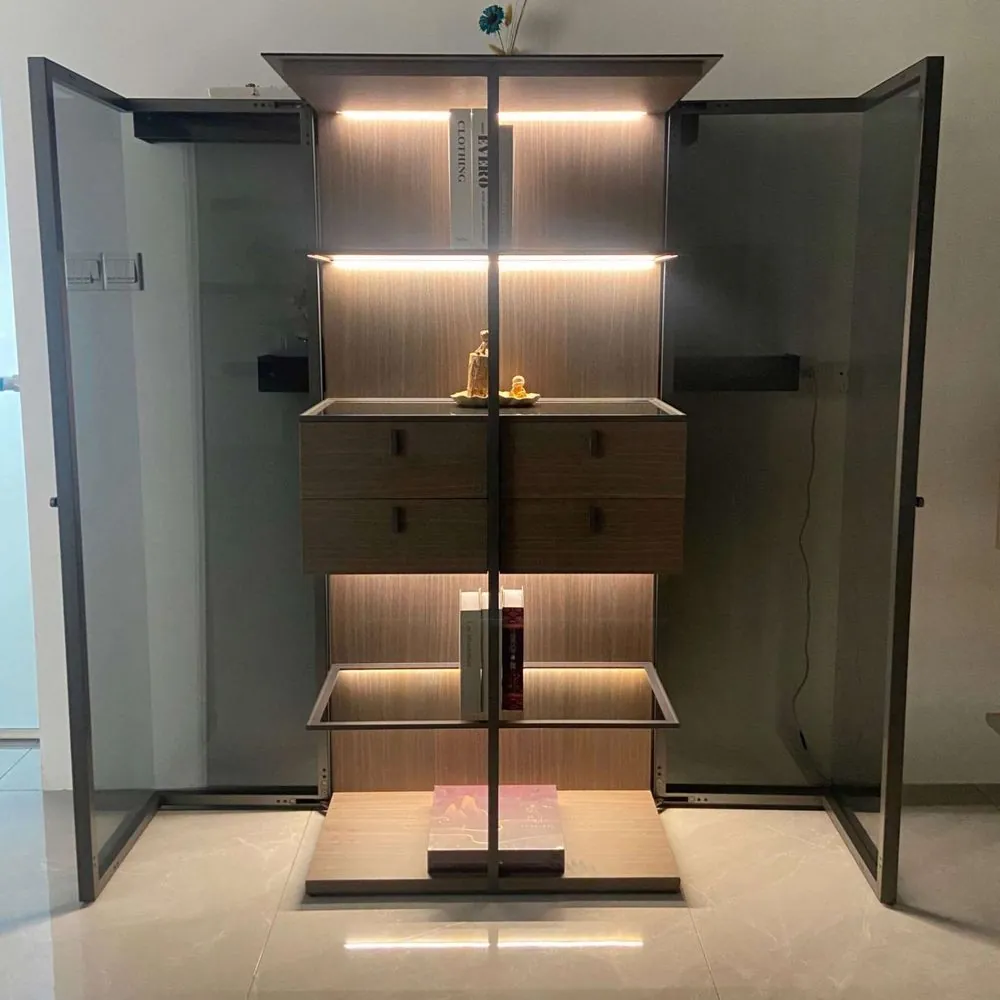 Aluminum Glass Display Case LED Light, Airplane Wing Cabinet Drawers 3