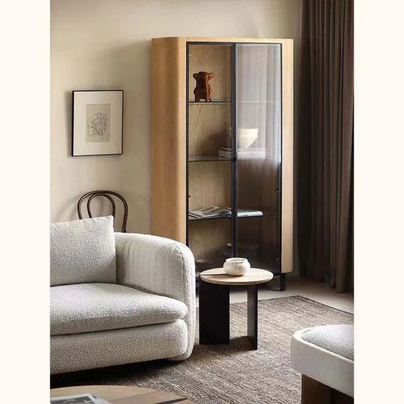 Modern Oak Farmhouse Wine Storage Cabinet with Glass Display Rack 2