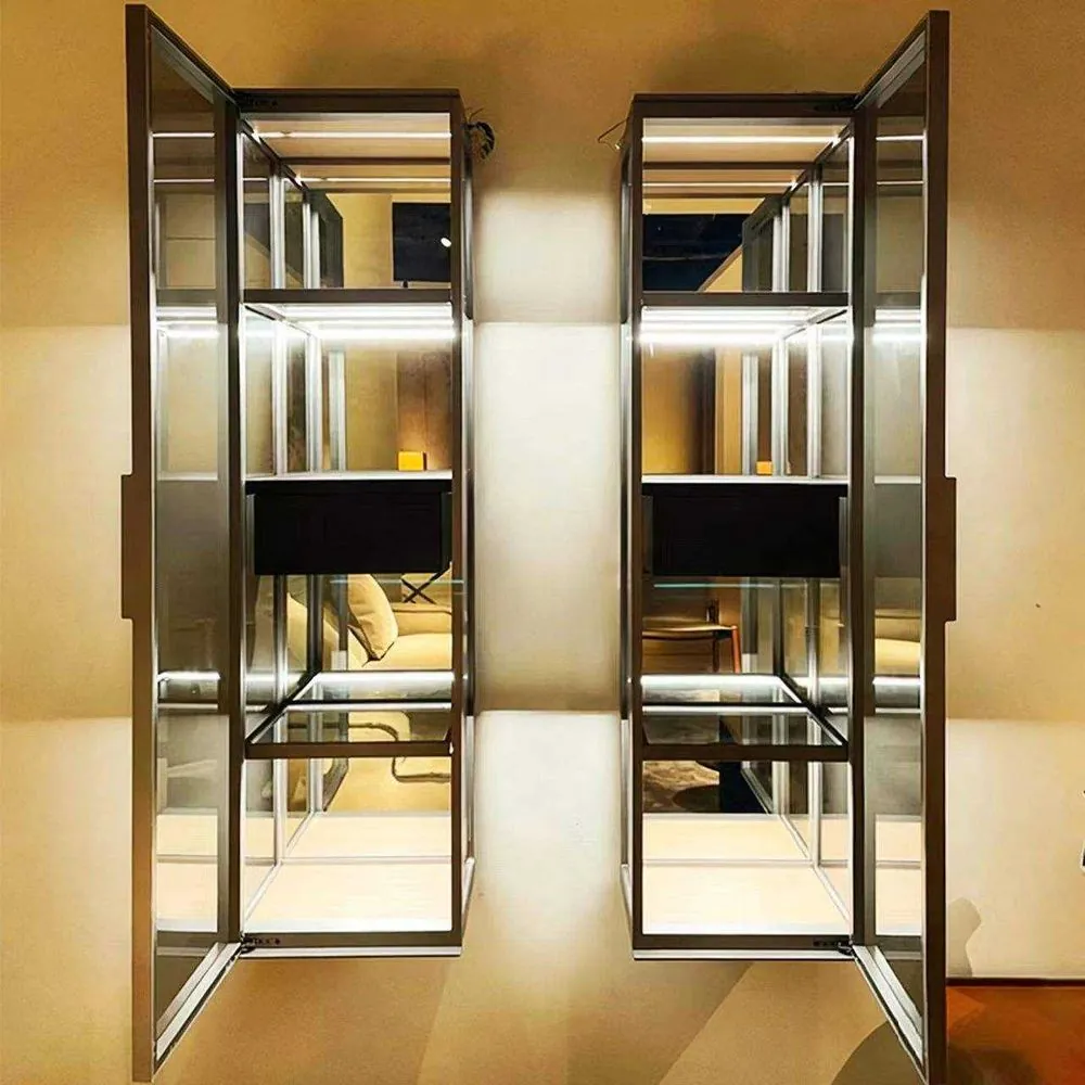 Modern Wall Mounted Aluminum Showcase, Frosted Glass Home Bar