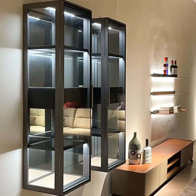 Modern Wall Mounted Aluminum Showcase, Frosted Glass Home Bar