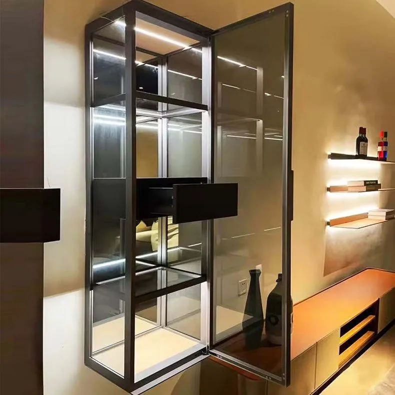 Modern Wall Mounted Aluminum Showcase, Frosted Glass Home Bar 2
