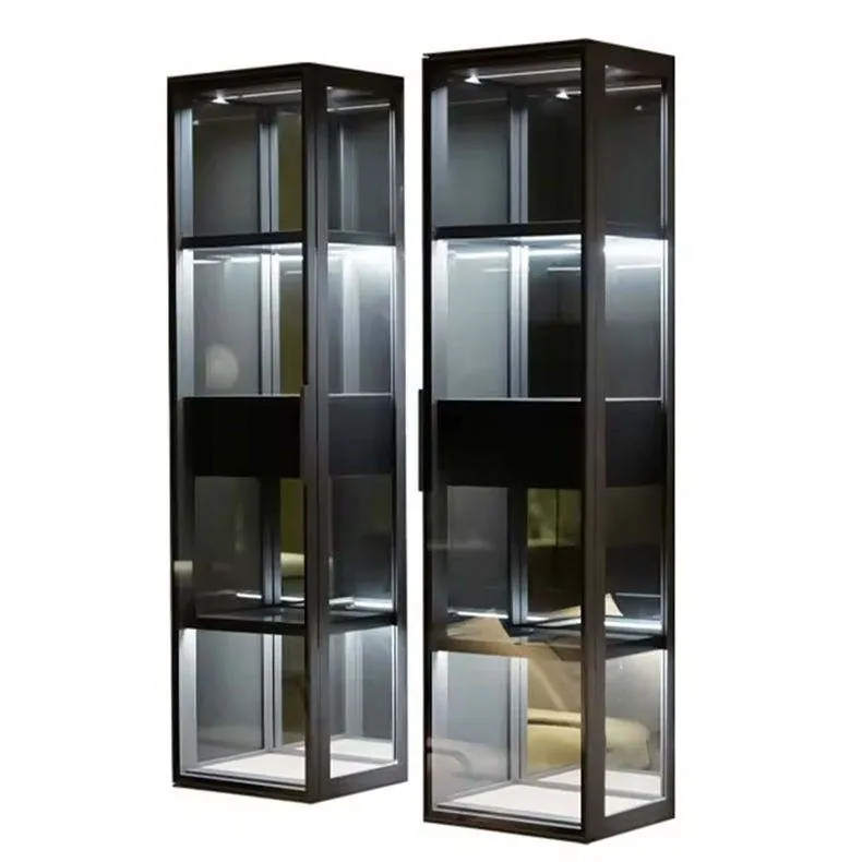 Modern Wall Mounted Aluminum Showcase, Frosted Glass Home Bar 4