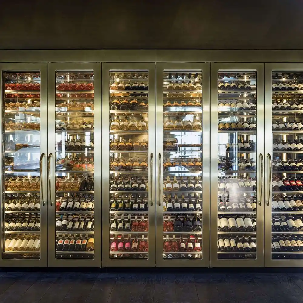 Bar Cabinet with Glass Door, Modern Stainless Steel Wine Display