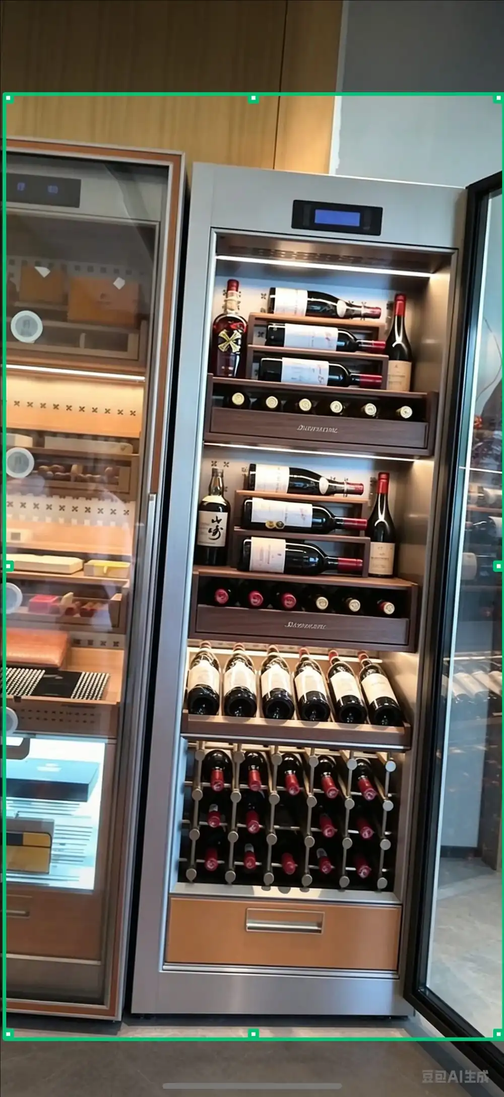 RM-009 close-up of illuminated bottle storage