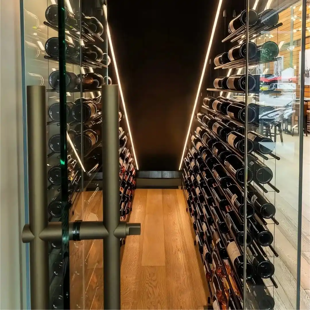 Staircase Glass Wine Cellar 1000L, Walk-In Dual-Zone Display Case