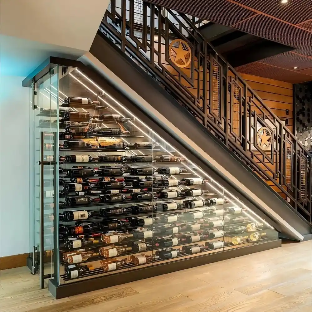 Staircase Glass Wine Cellar 1000L, Walk-In Dual-Zone Display Case 4