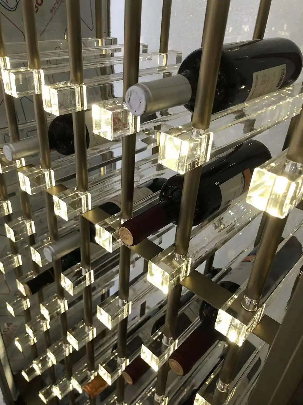 Wall Mounted Stainless Steel Wine Rack, Gold LED Light Home Bar project detail