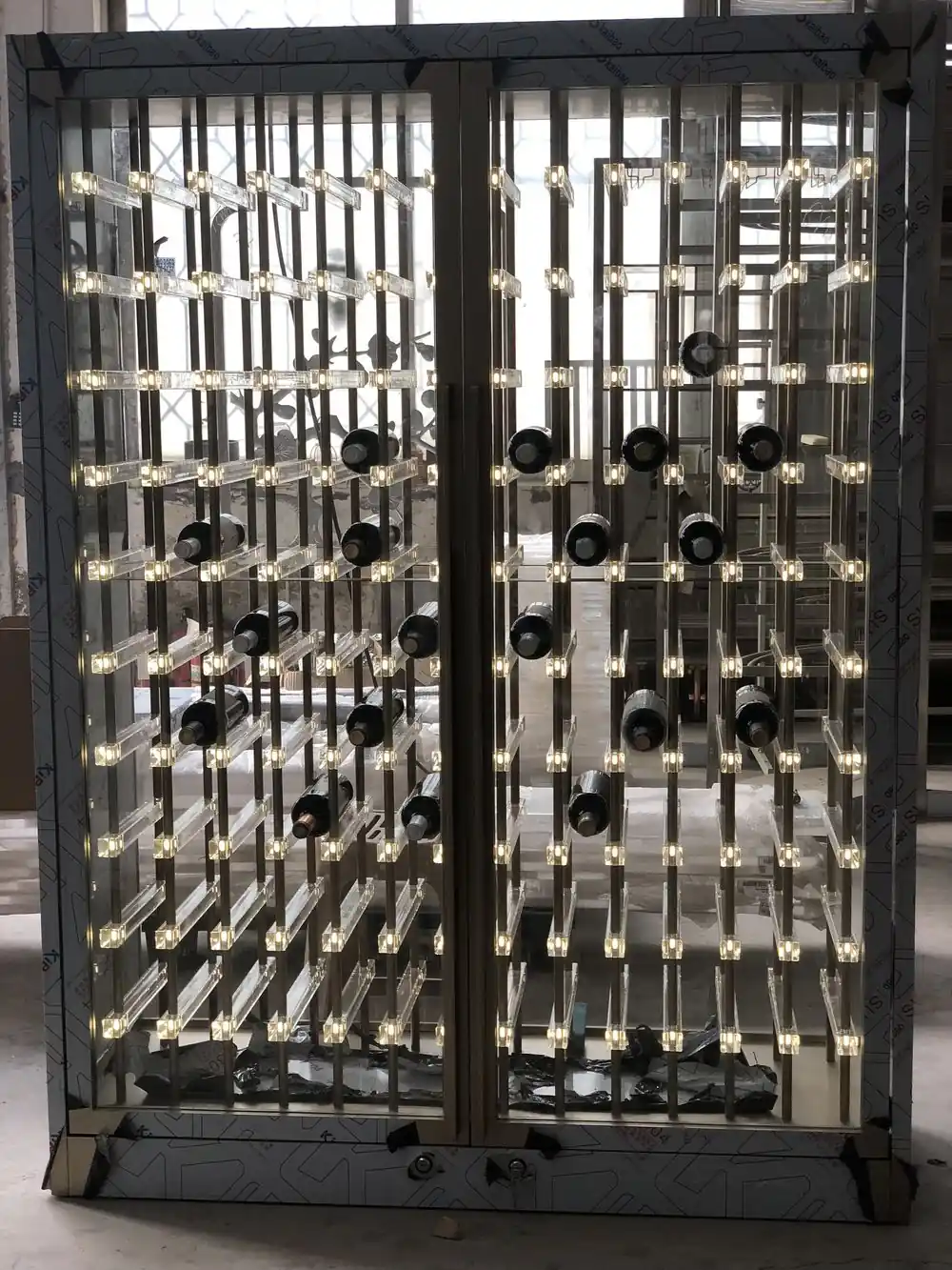 Wall Mounted Stainless Steel Wine Rack, Gold LED Light Home Bar 5