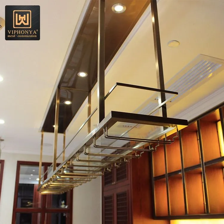 Stainless Steel Wine Rack Gold Bottle Display, Hanging Cup Custom 5