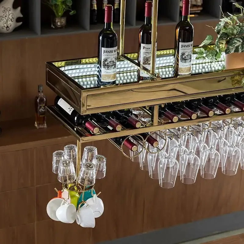 Ceiling Metal Wine Rack Stainless Steel, Gold Black Gray Glass Storage project detail