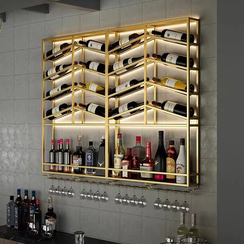 Wall Mounted Wine Rack 304 Stainless Steel, LED Light Night Club Bar 3
